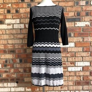 Nine West Black & Beige Zigzag Fitted Dress Small